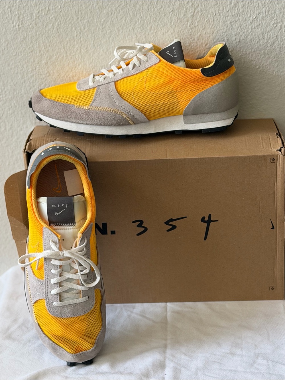 Nike N.354 Men's Yellow and Gray Mesh Suede Sneakers